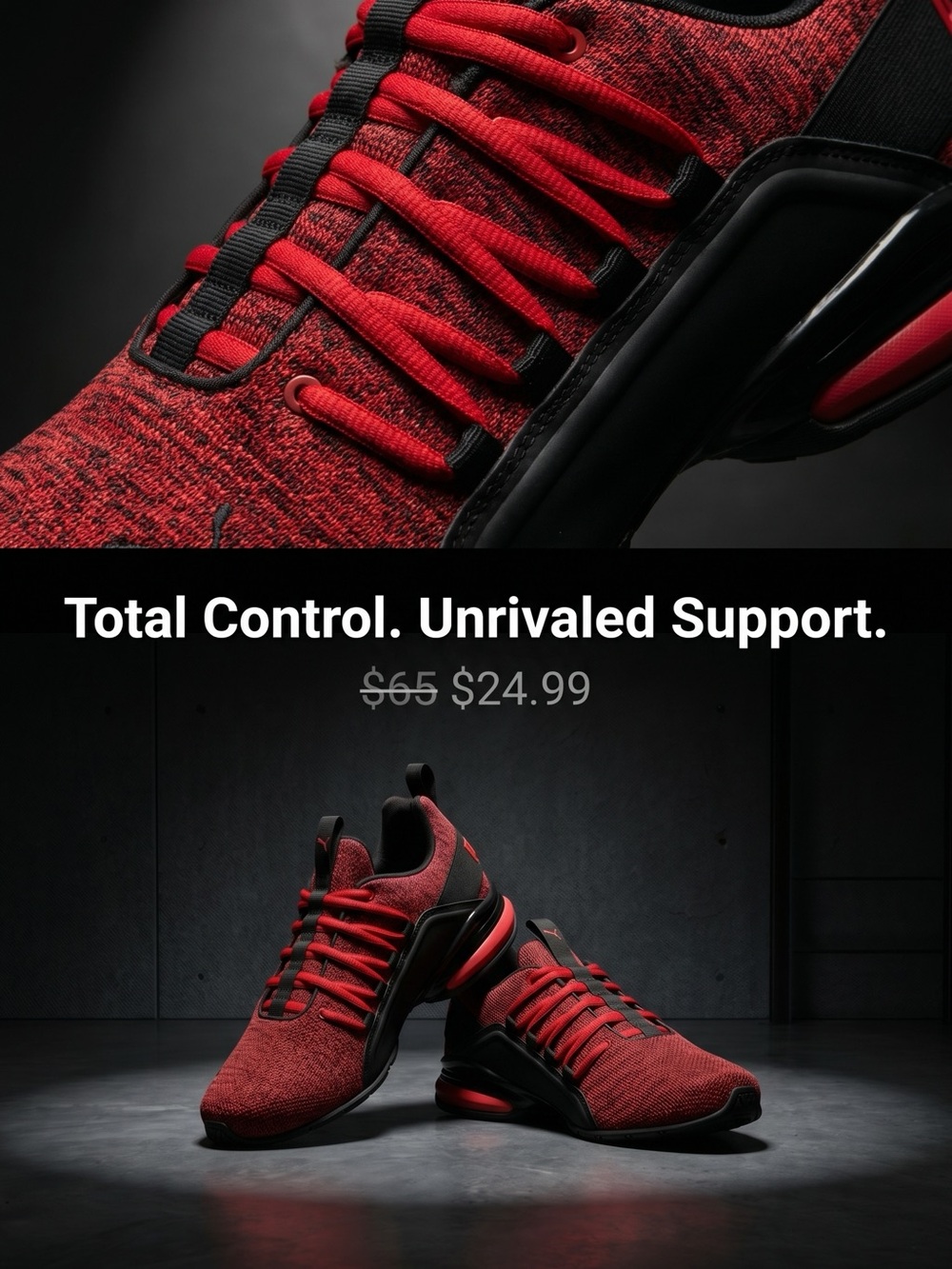 Puma Axelion Red and Black Knit Athletic Sneakers